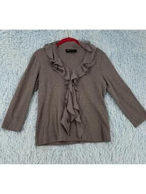 Jones New York Signature Gray Ruffled Collar Casual Ware Sz M